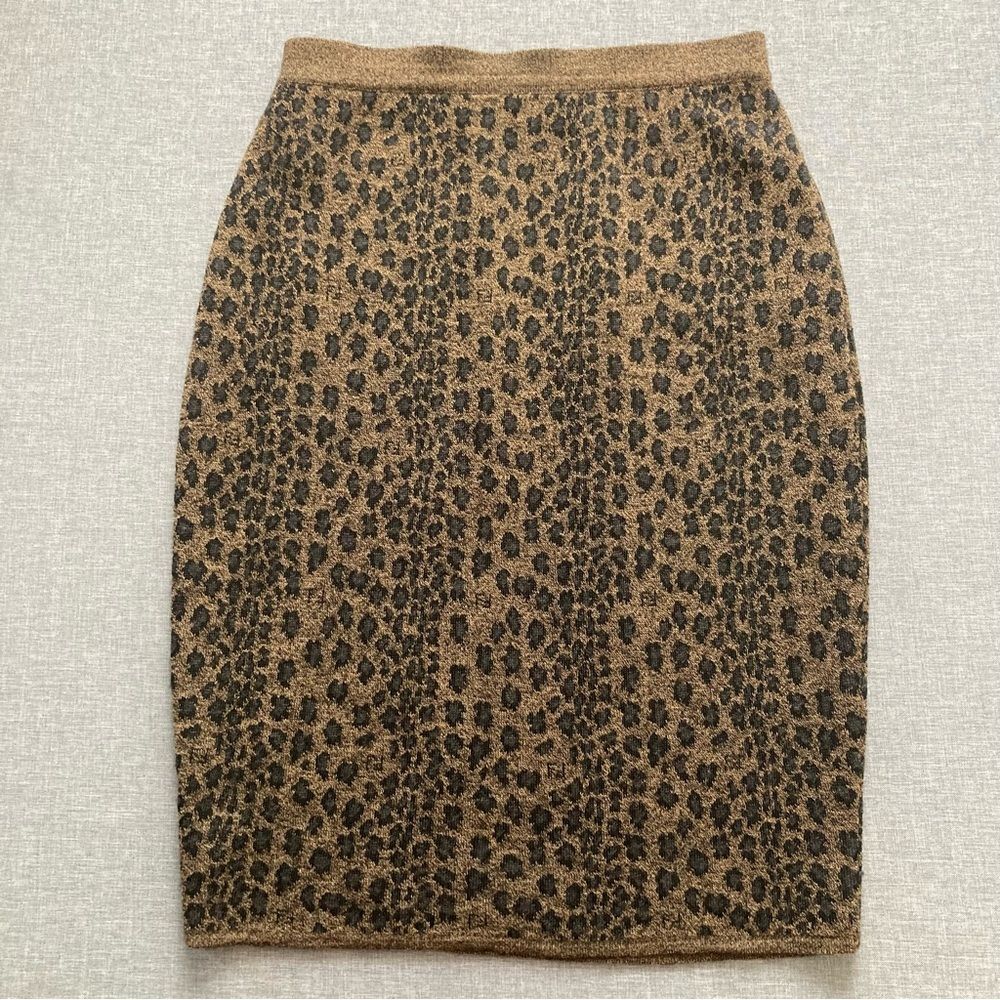 Vintage Fendi Maglia Skirt Merino Wool Rayon Pencil Leopard Animal Print Small